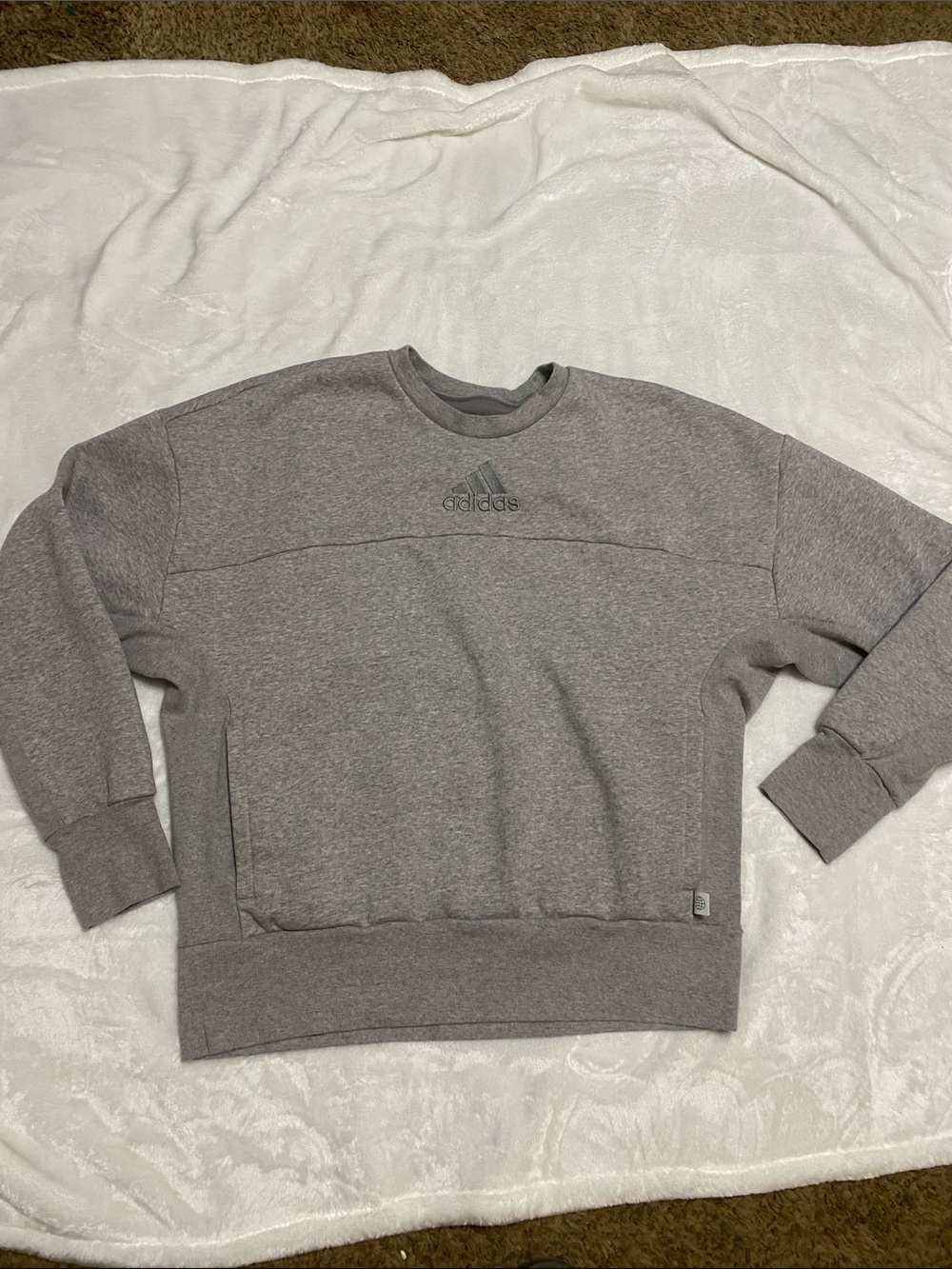 adidas Heather Gray Crew Sweatshirt with Embroidered Logo